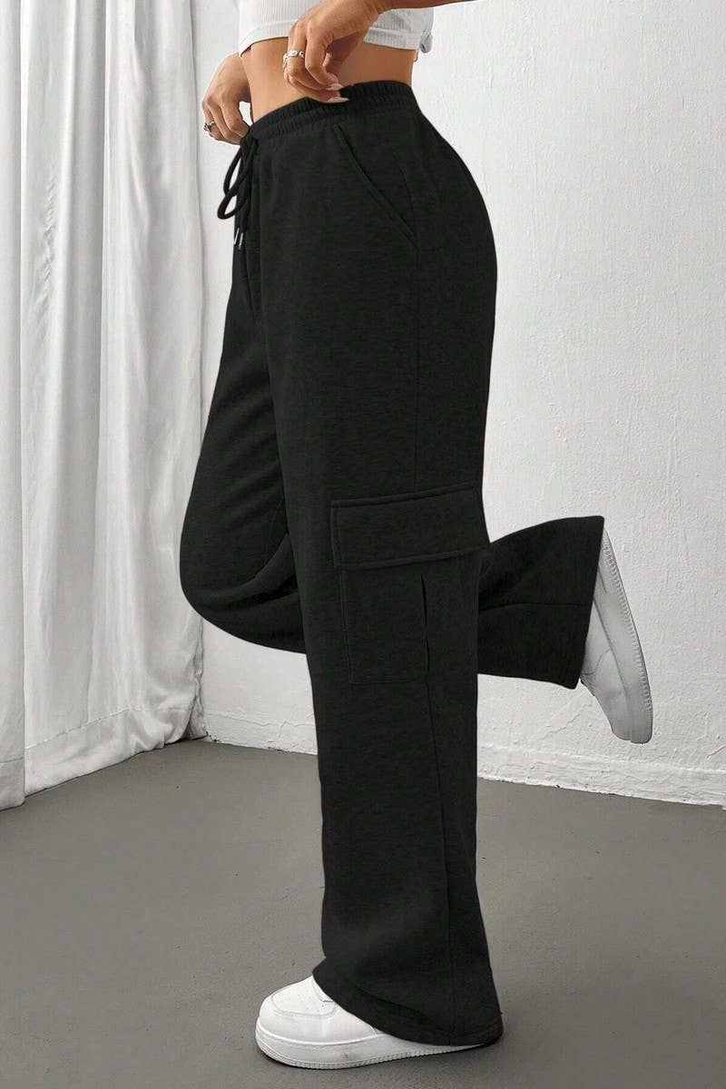 CWBLP0975_POCKET ELASTIC WAIST STRAIGHT WIDE LEG SWEATPANTS