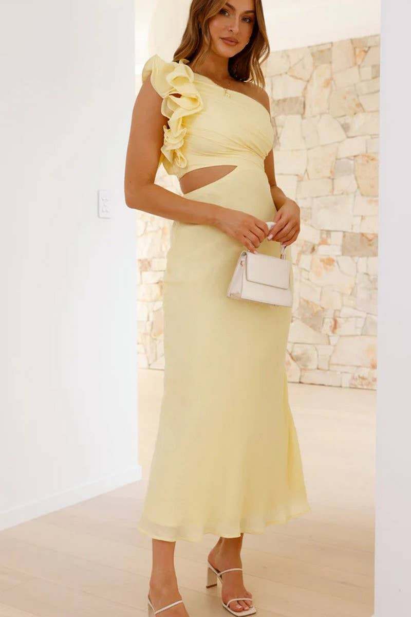CWDMD5165_SOLID COLOR ONE SHOULDER SLIM DRESS