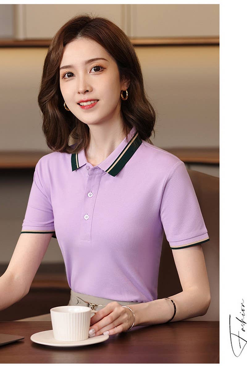 CWTBLS02440_CONTRAST COLLAR SHORT SLEEVE POLO SHIRT