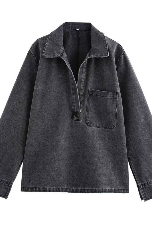 CWSTB1431_WASHED BLUE DENIM TOP AND STRAIGHT PANTS SET