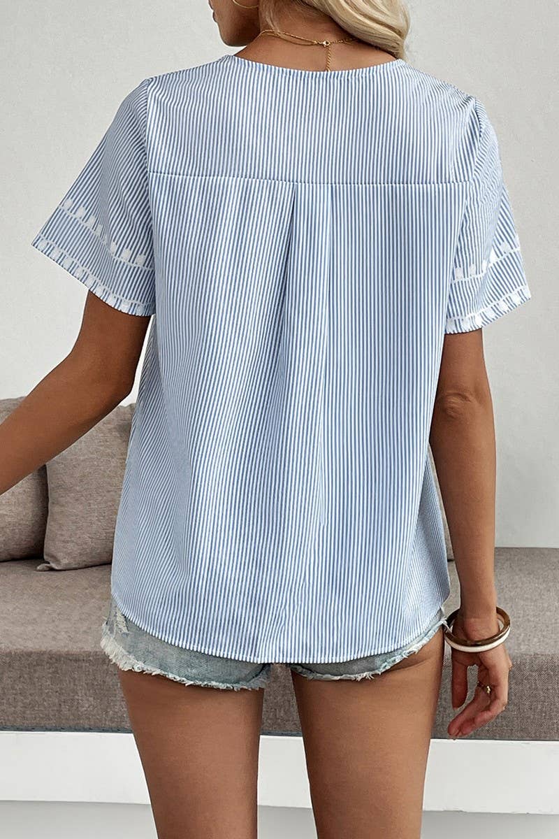 CWTBLS2291_V-NECK LOOSE FIT PRINTED SHORT SLEEVE TOP