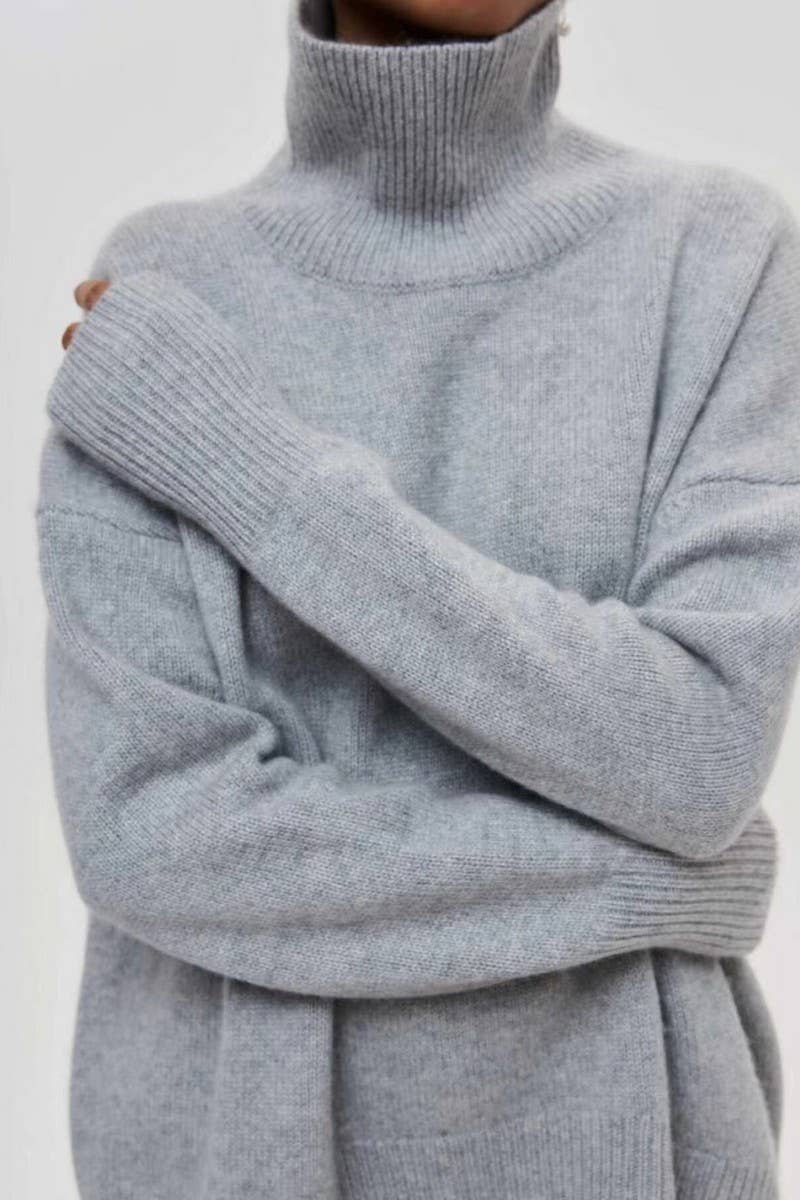 CWOSWL07646_SOLID COLOR LOOSE TURTLENECK KNITTED SWEATER