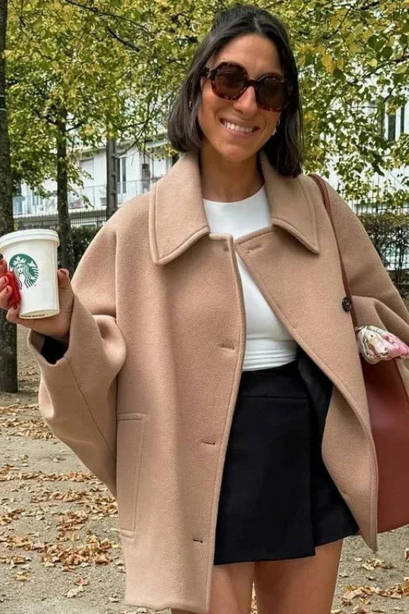 CWOCO1061_SINGLE-BREASTED LAPEL LOOSE WOOLEN JACKET