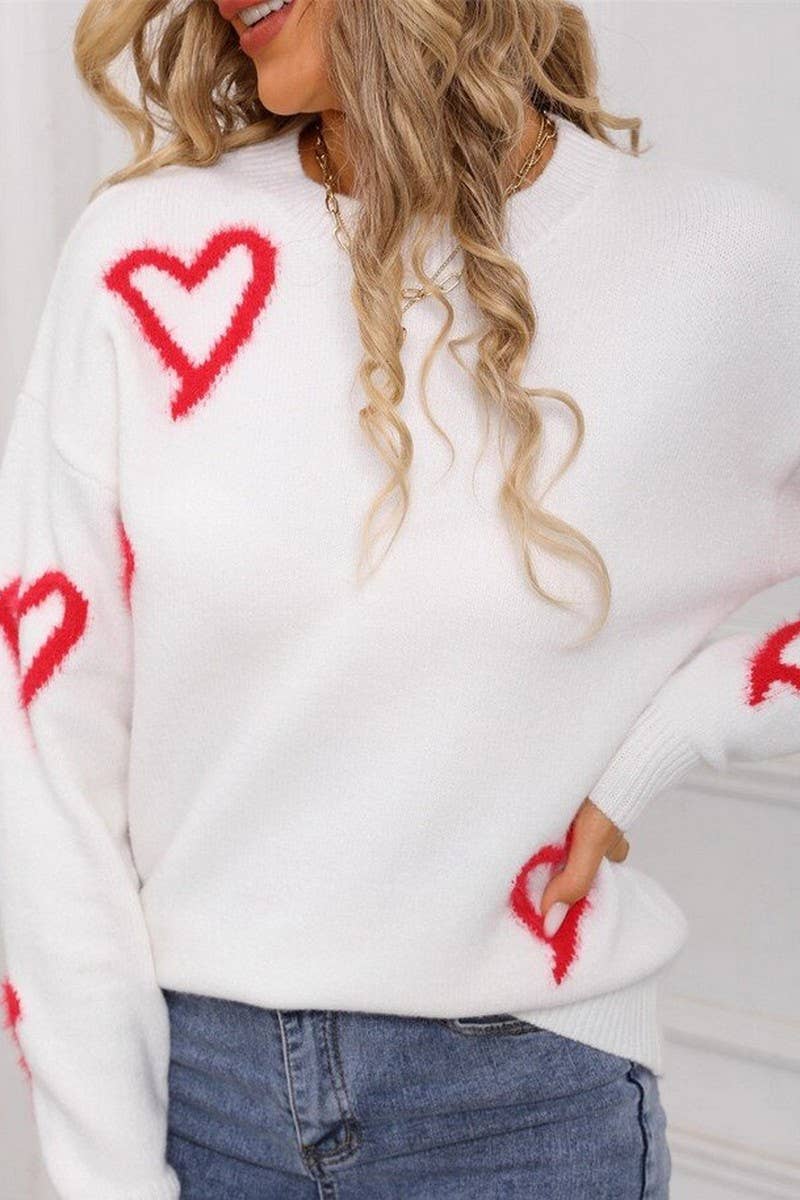 CWOSWL07587_HEART VALENTINE'S DAY CREW NECK PULLOVER SWEATER