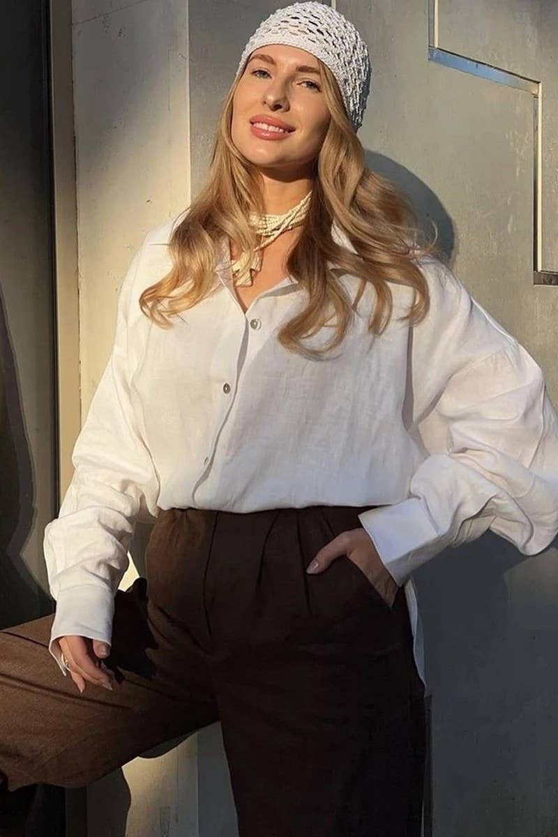 CWBLP00917_LONG-SLEEVED CASUAL LOOSE RUFFLED SHIRT