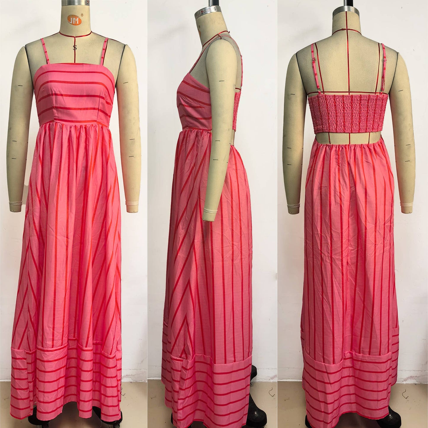 Backless swing Striped sleeveless halter dress