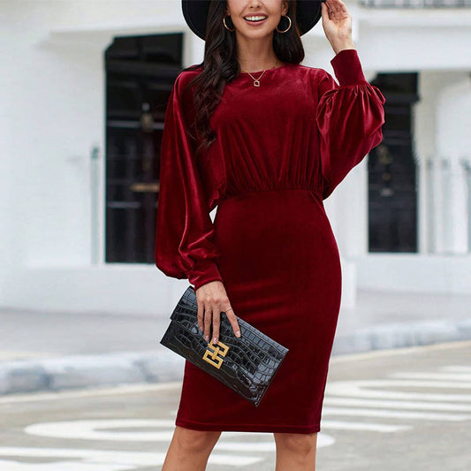 ELEGANT CREW NECK HIGH WAIST SHORT DRESS