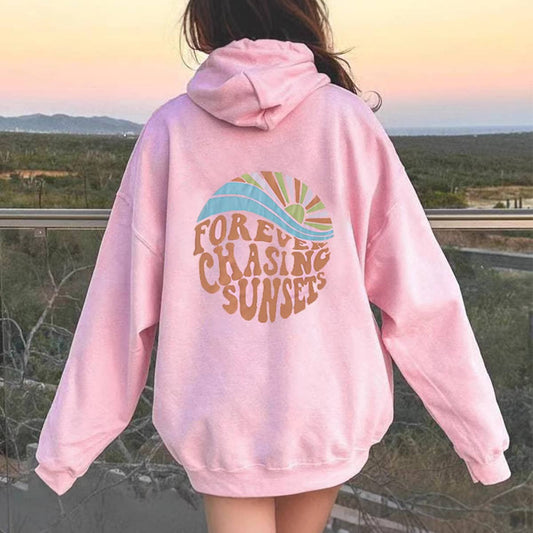 CHASING SUNSET PRINT DRAWSTRING PRINT HOODIE