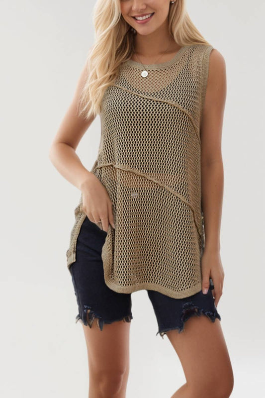 CWTBLSL0297_CUT-OUT SLEEVELESS KNIT CREW NECK TOP