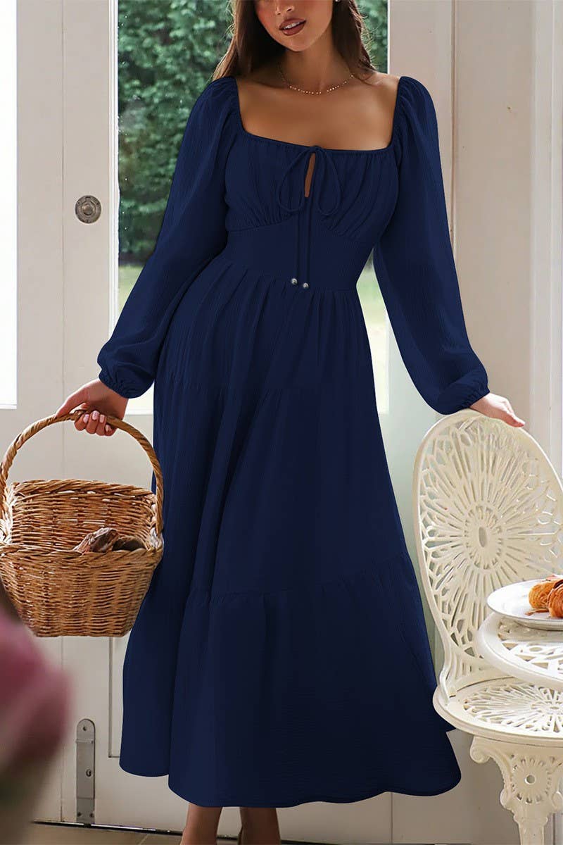 CWDMD01183_LONG SLEEVE SQUARE NECK CASUAL VACATION DRESS