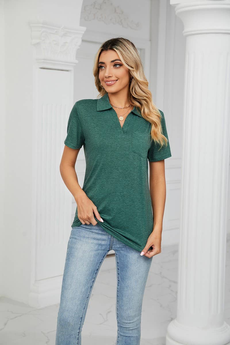 CWTTS0864_V-Neck Short Sleeve Blouse