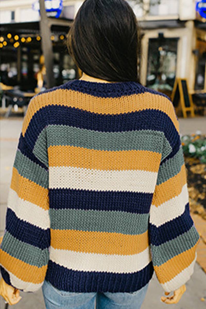 COLOR-CONTRAST STRIPED OFF-SHOULDER SWEATER