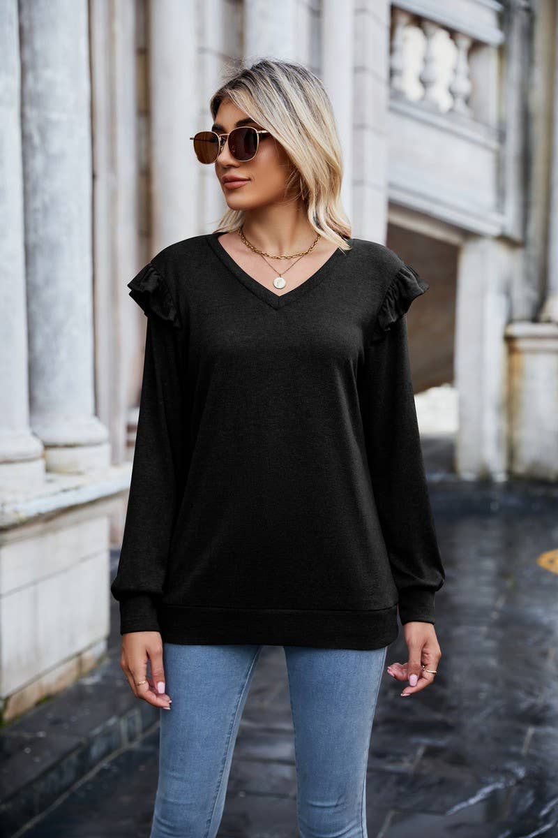 CWTTL1646_V-neck Long Sleeve Pullover Top