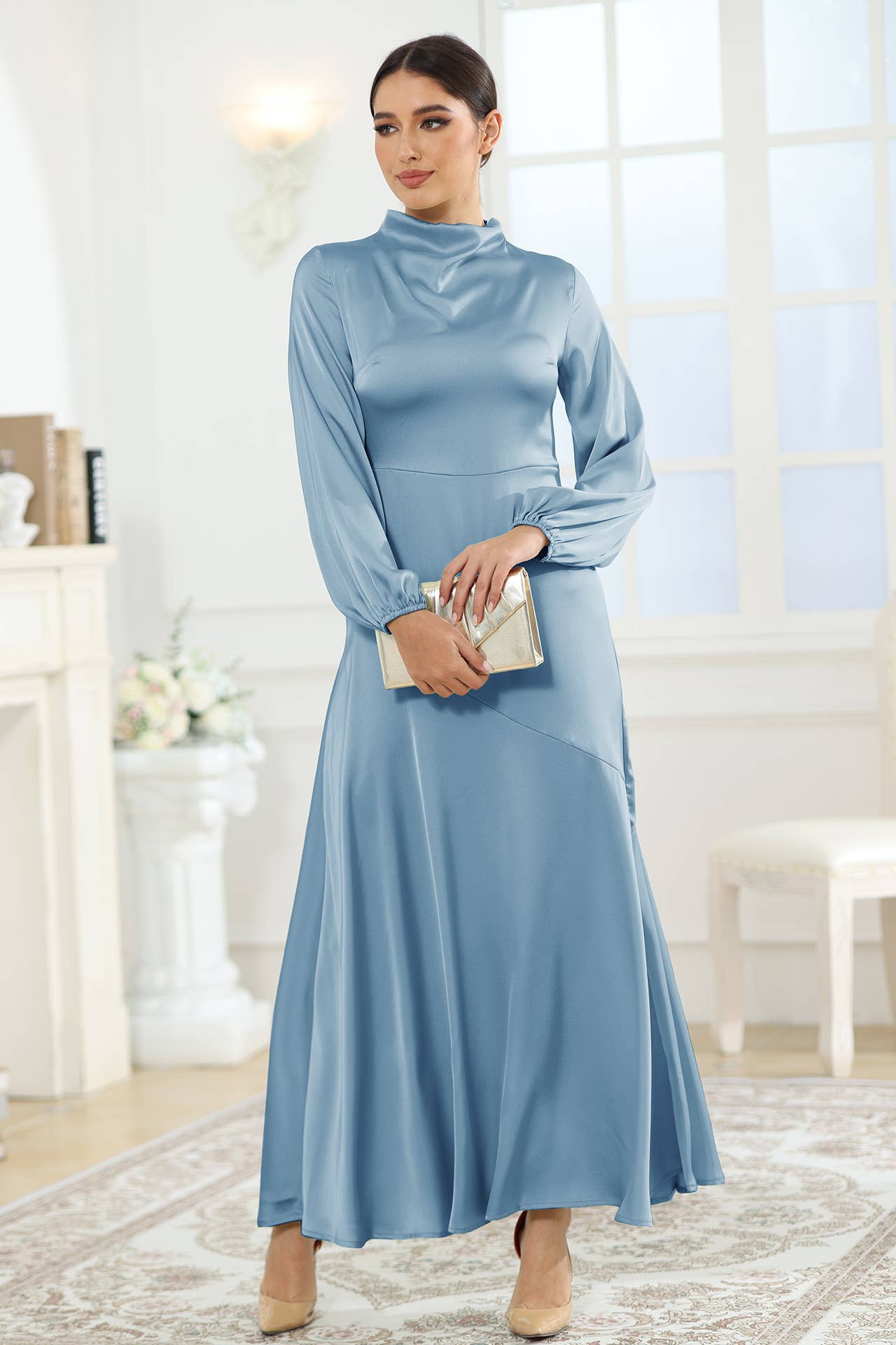COLOR DING LONG-SLEEVED LOOSE TEMPERAMENT DRESS