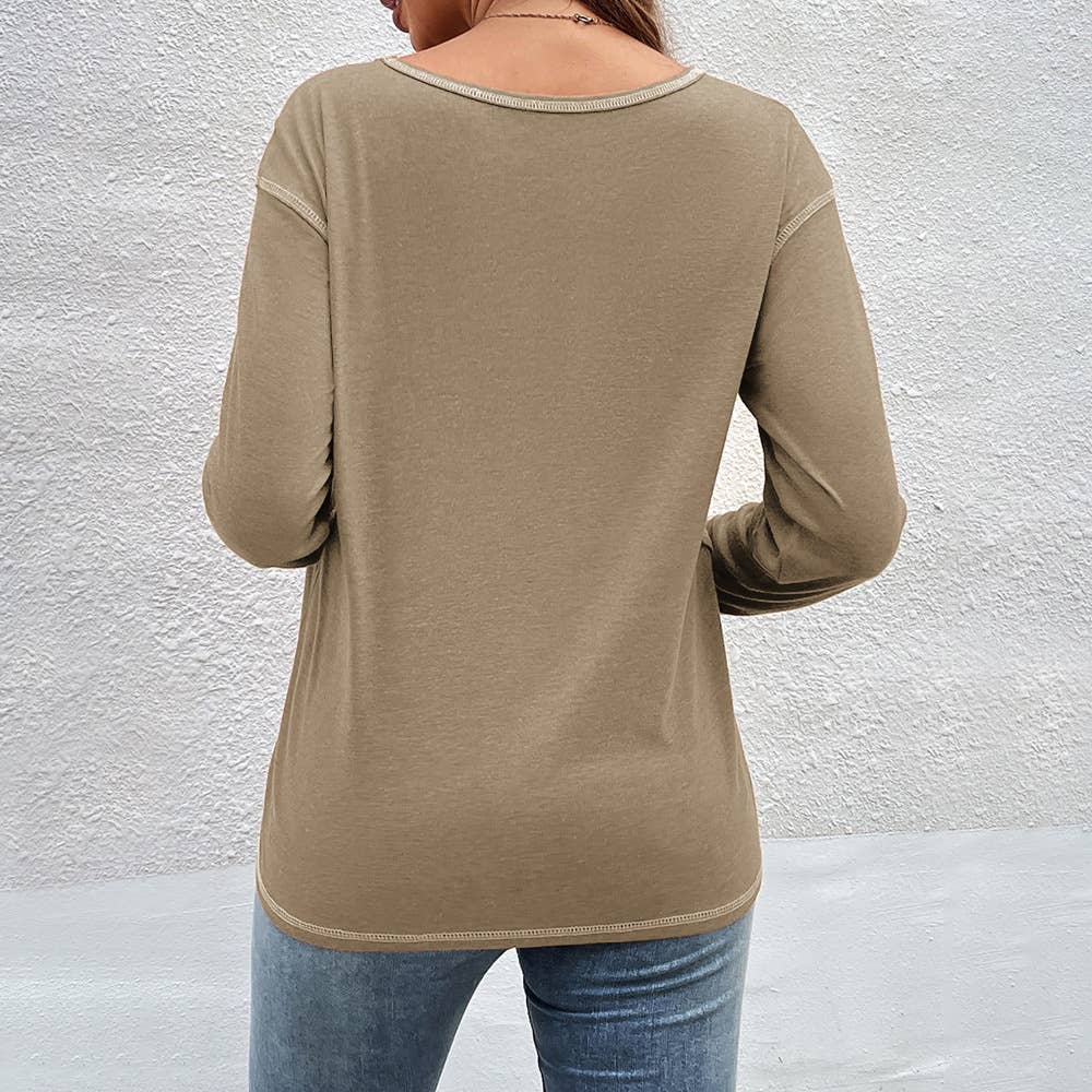 Decorative buttons irregular hem T-shirt