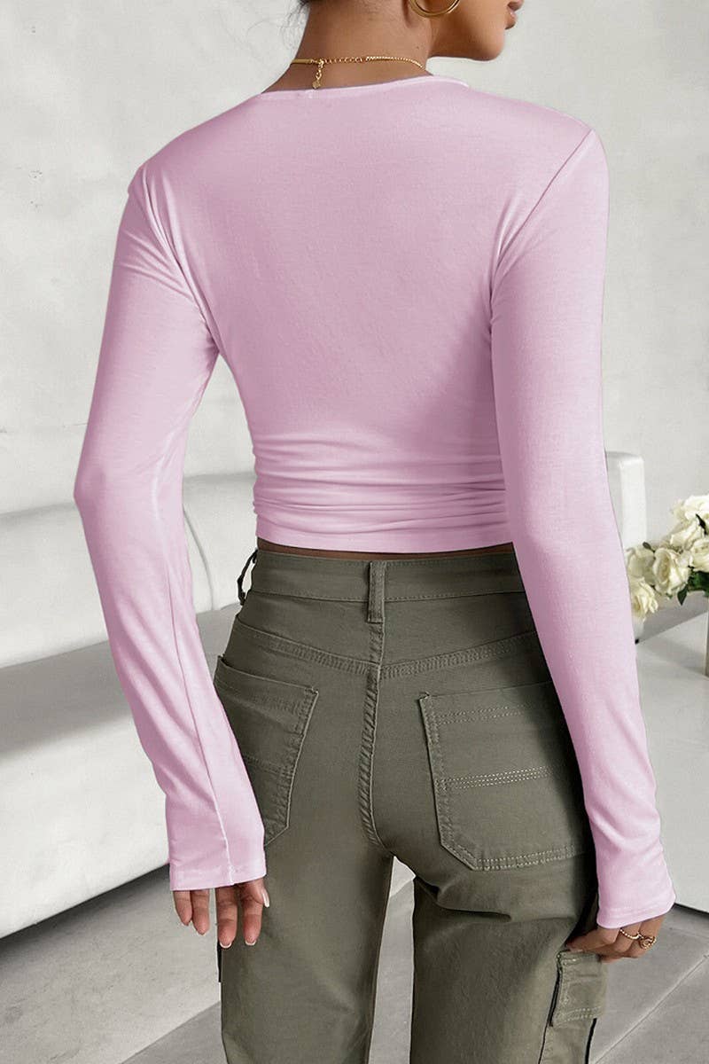 CWTBLL1480_ROUND NECK SOLID COLOR SLIM FIT LONG SLEEVE TOP