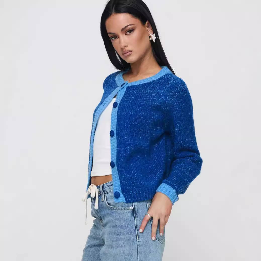 Color-blocking single-breasted loose cardigan