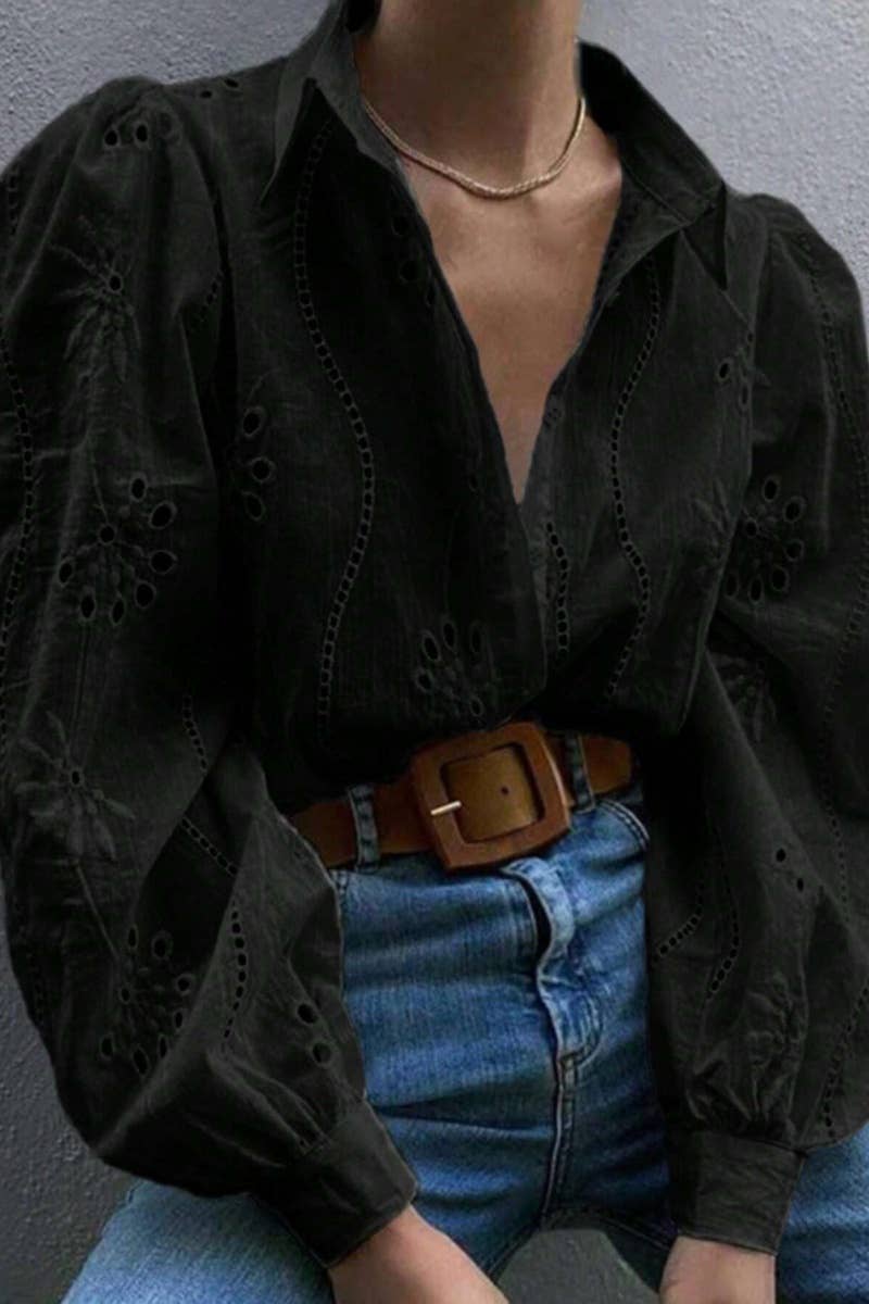 CWTDSL0116_SINGLE BREASTED CUTOUT LONG SLEEVE SHIRT TOP