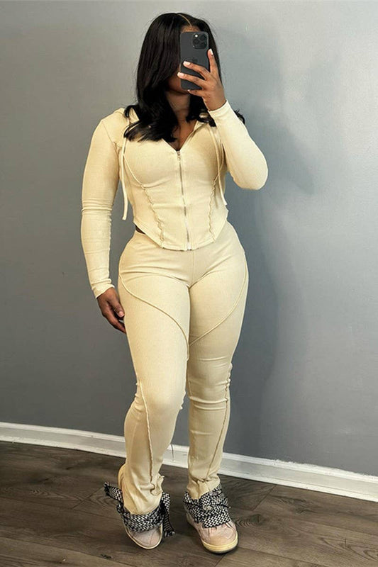 CWSTB1492_HOODED ZIPPER LONG SLEEVE PANTS TWO-PIECE SET