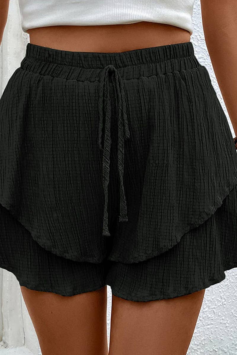 CWBSP0320_DOUBLE LAYERED ELASTIC WAIST SHORT PANTS