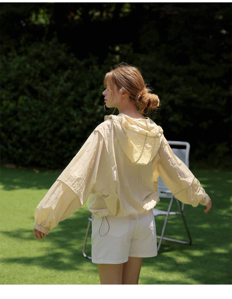 Breathable drawstring hooded sunscreen coat
