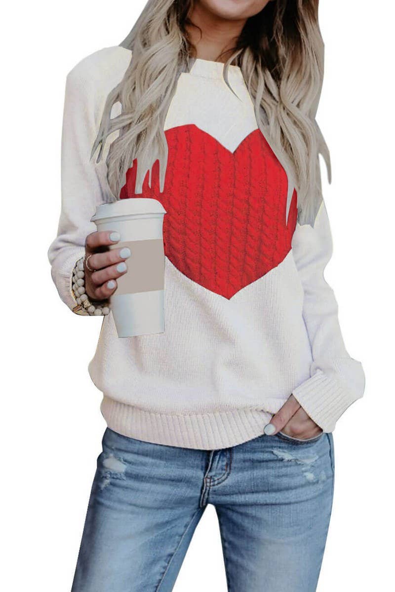 CWOSWL5809_KNITTED ROUND NECK PULLOVER HEART SWEATER
