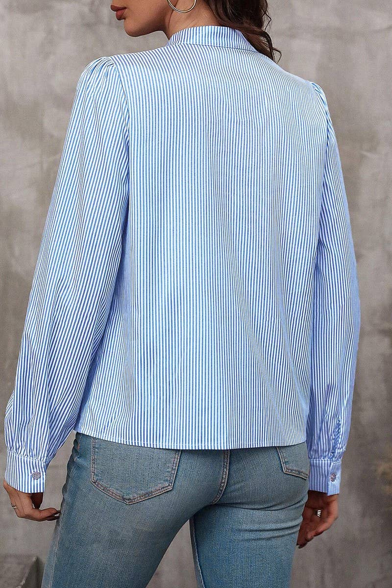 CWTBLL01287_HALF-OPEN COLLAR TIE LONG-SLEEVED STRIPED SHIRT