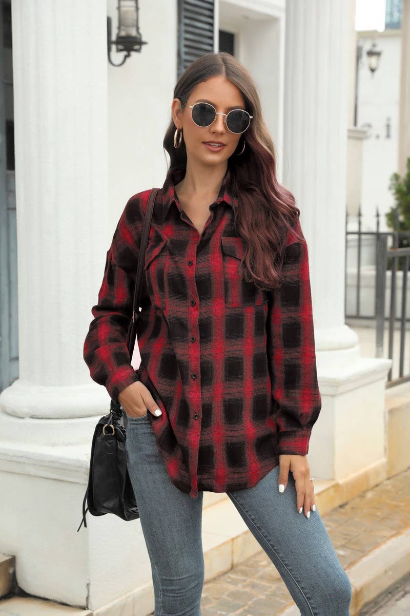 CWOCO0330_CASUAL PLAID BUTTON-DOWN SHIRT TOP COAT