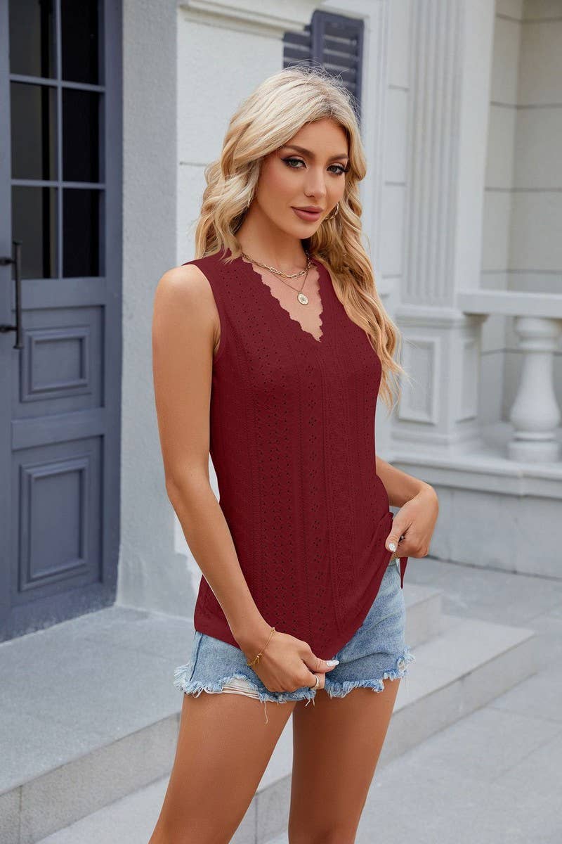 CWTTSL0238_V-Neck Sleeveless Knit Top