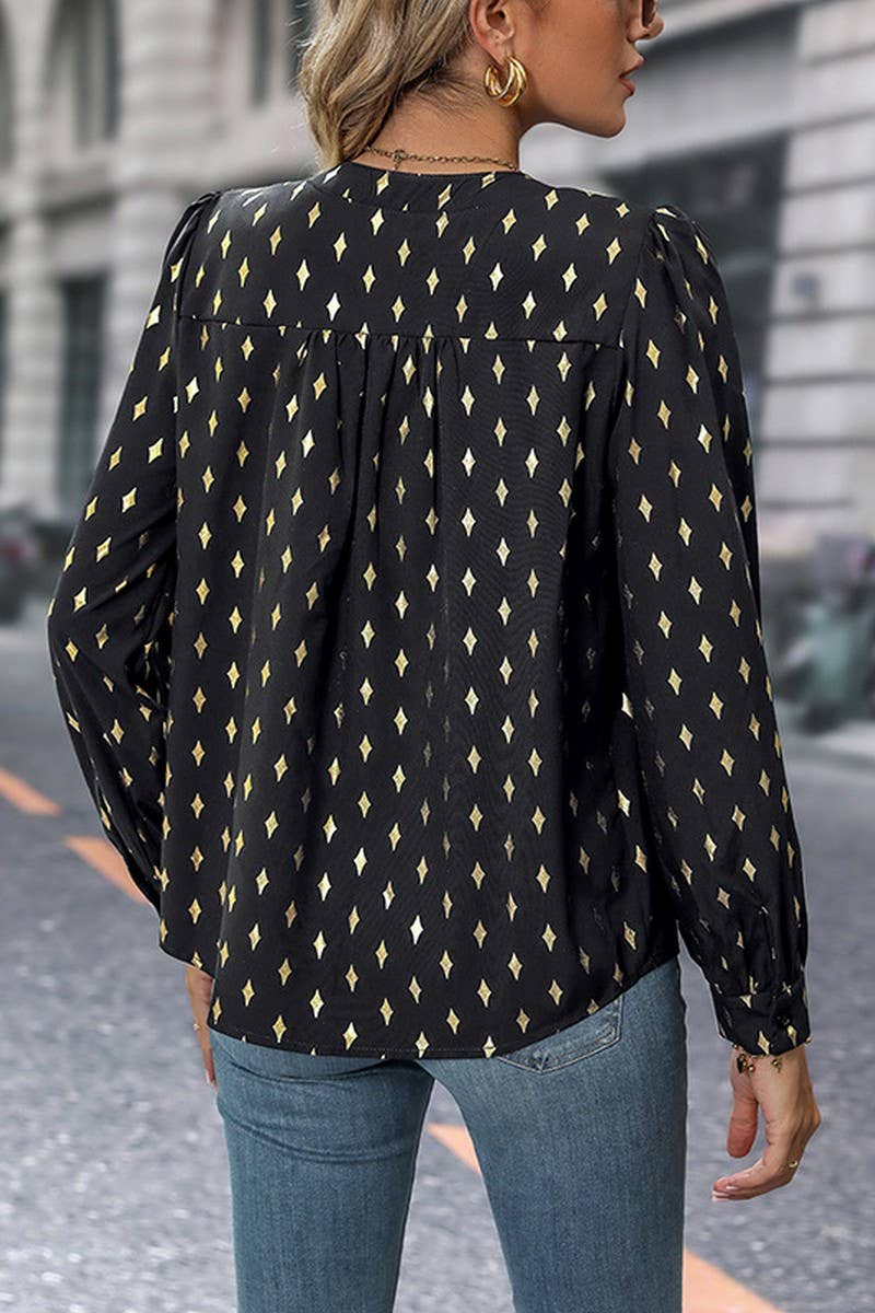 CWTBLL3584_WOMEN'S ELEGANT DIAMOND HOT STAMPING SHIRT