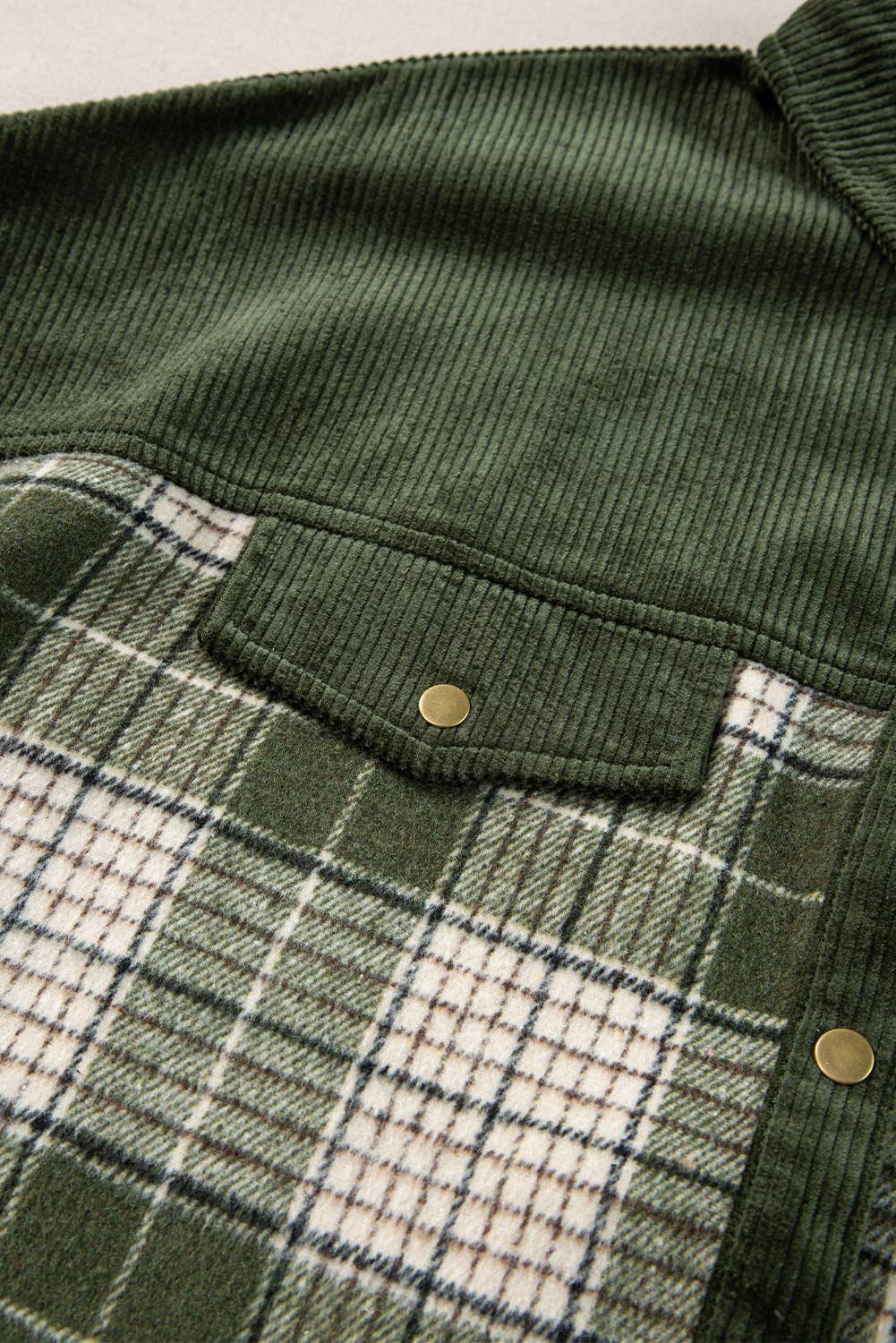 Checkered color-blocked corduroy coat