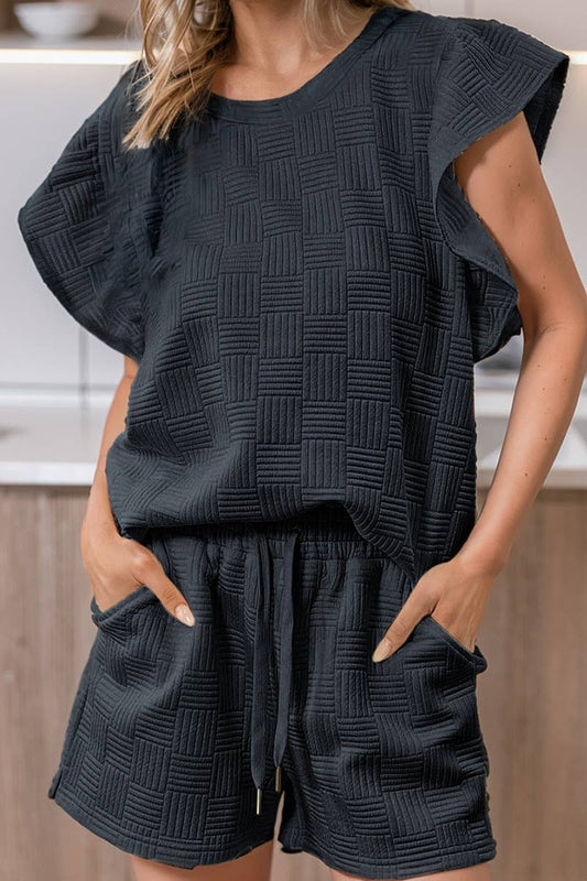 CWSS0723_SLEEVELESS RUFFLED TOP AND SHORTS TWO-PIECE SET