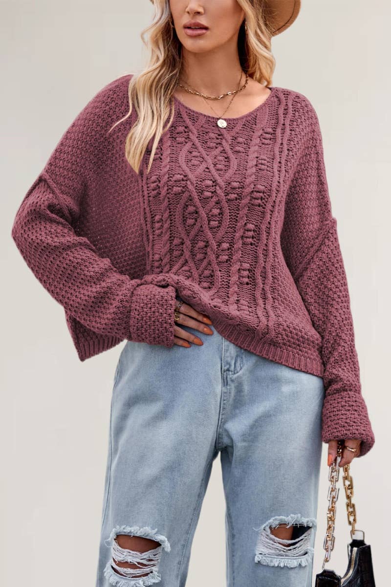 CWOSWL6721_WINTER KNIT CREW NECK LONG-SLEEVED SWEATER