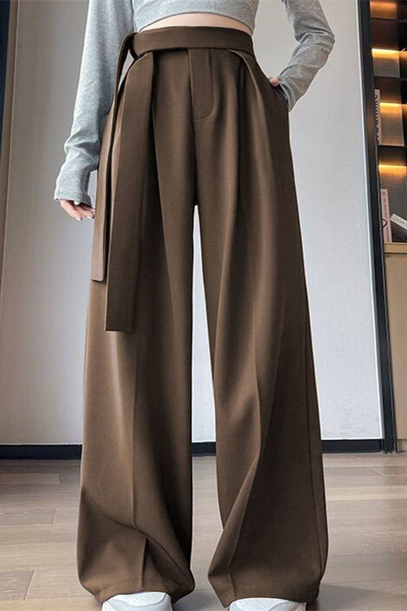 CWBLP00921_BLACK COMMUTER PANTS WITH DRAPEY WIDE-LEG PANTS