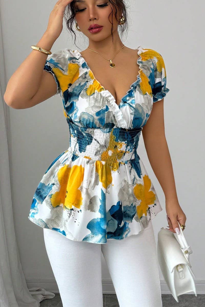 CWTBLS2247_SUMMER V-NECK TIE-DYE SLIM-FIT PULLOVER TOP