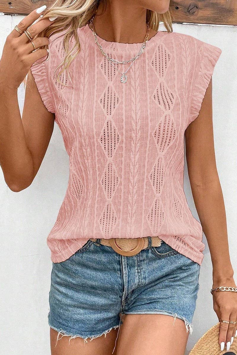 CWTTS1384_SPRING AND SUMMER FASHION HOLLOW MICRO-STRETCH TOP