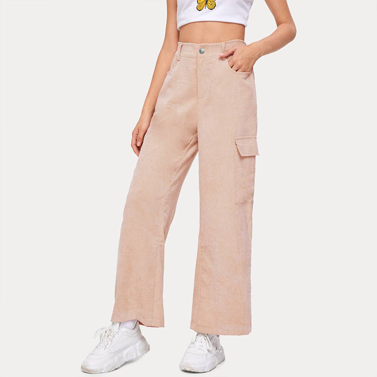 Casual loose corduroy straight leg wide leg pants