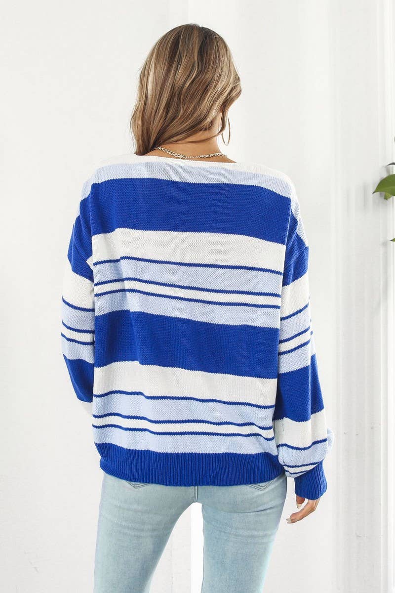 CWOSWL4085_STRIPED GRADIENT V-NECK LONG SLEEVE KNIT SWEATER