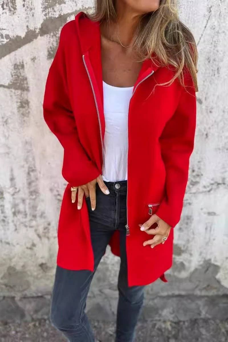 CWOCO00204_CASUAL HOODED LONG SLEEVE OPEN FRONT COAT