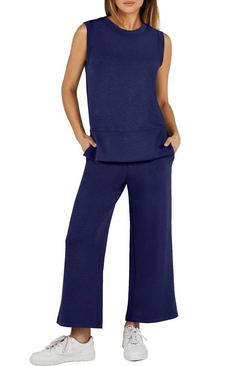 CWSTB1989_SLEEVELESS ROUND NECK STRAIGHT LEG PANTS SET