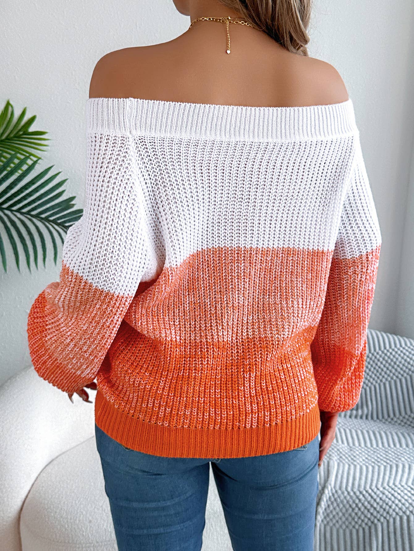 CASUAL COLOR MATCHING LANTERN SLEEVE SWEATER