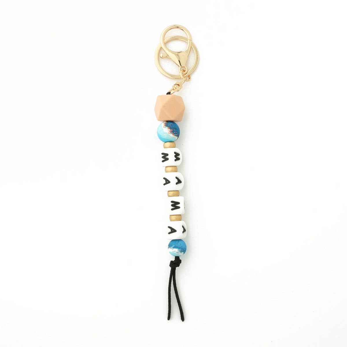 Silicone Bead Keychain with Letter and Wooden Disc_CWAB5106