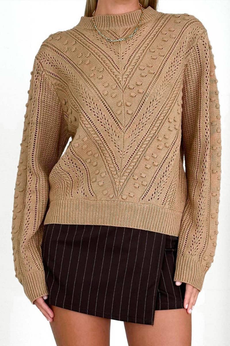 CWOSWL6599_FALL CREW-NECK JACQUARD LONG-SLEEVED SWEATER