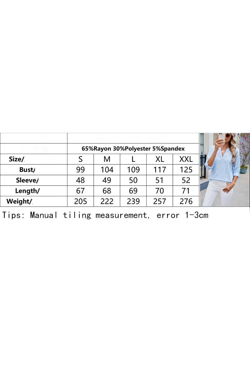 CWTTS1337_SUMMER V-NECK THREE-QUARTER SLEEVE BUTTON T-SHIRT