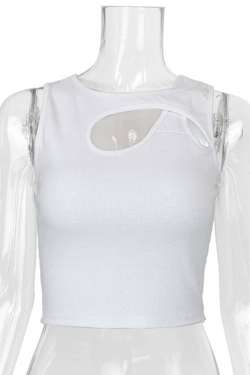 CWTTK0816_SOLID COLOR HOLLOW CHEST SHORT VEST