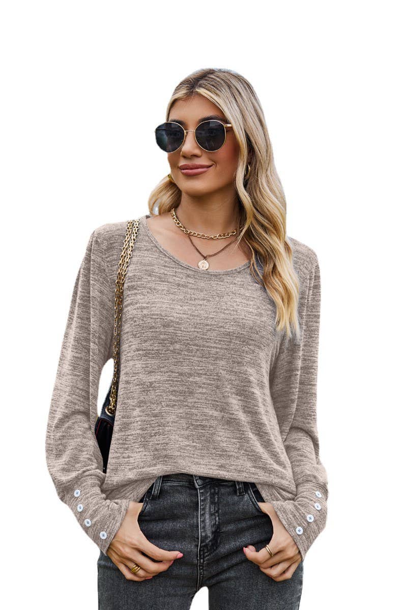 CWTBLL3688_SOLID COLOR ROUND NECK LOOSE CASUAL LONG SLEEVE T