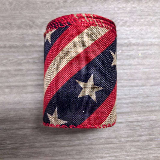 CWMM10214_4TH OF JULY RIBBON 5 YARDS USA FLAG RED WHITE BLUE