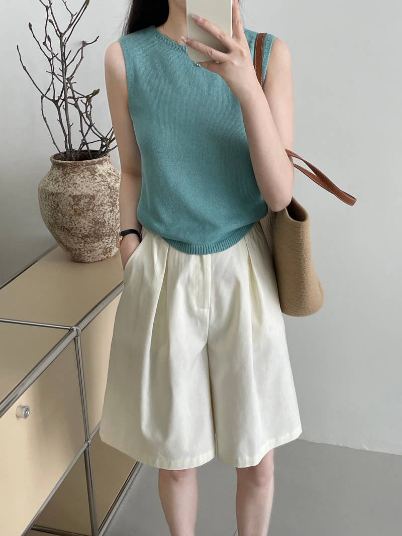 CREW-NECK AGE REDUCTION T-SHIRT SLEEVELESS TOP