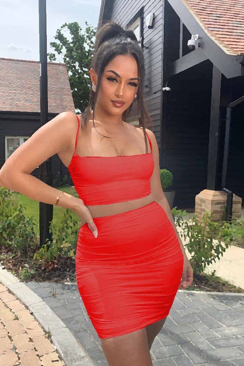 CWSTB00413_SEXY RUCHED STRAP TANK & BODYCON SKIRT SET