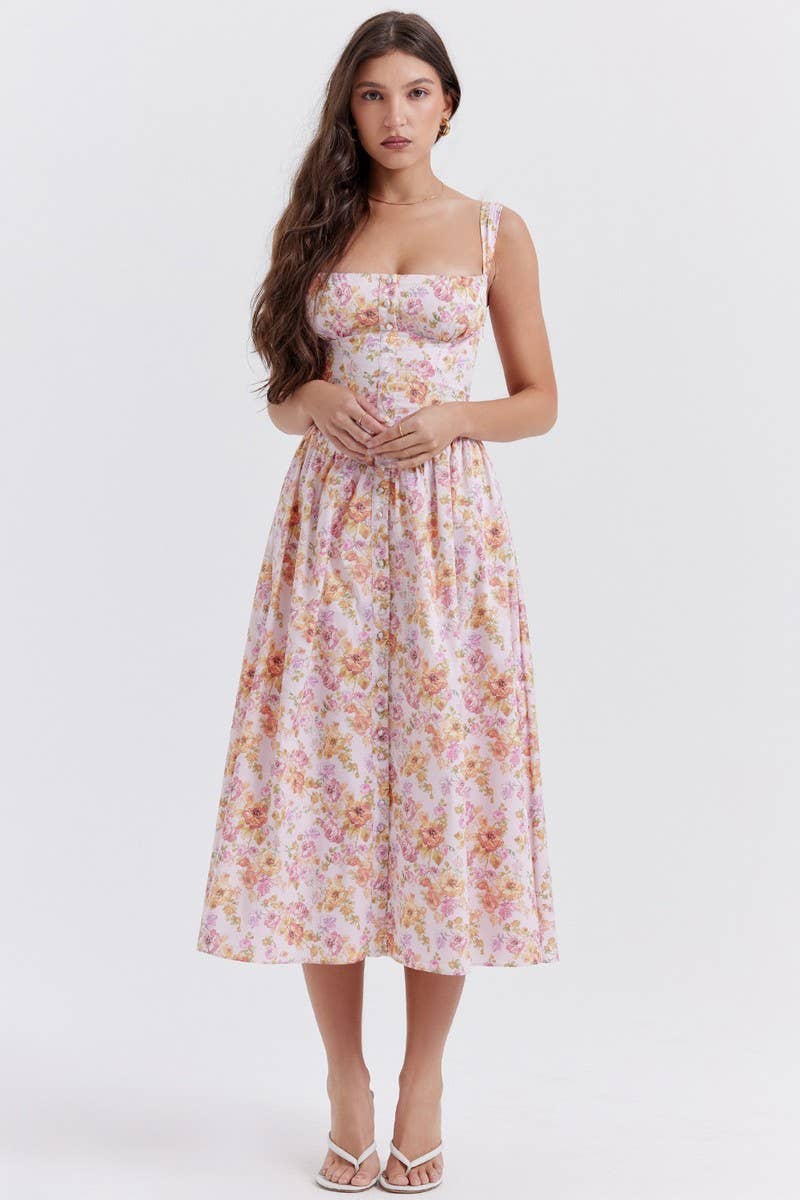 CWDMD5937_FLORAL STRAPLESS SHORT SLEEVE CAMI DRESS